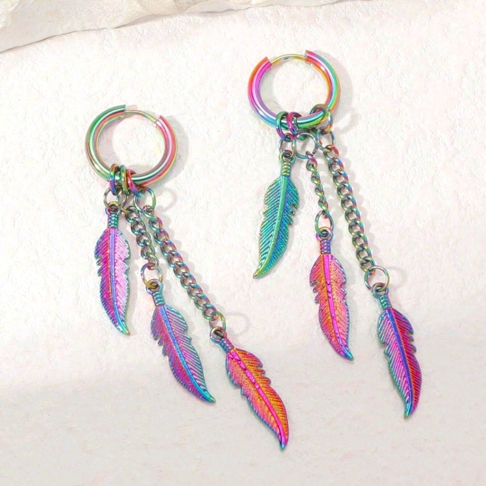 Holographic feather dangle earrings